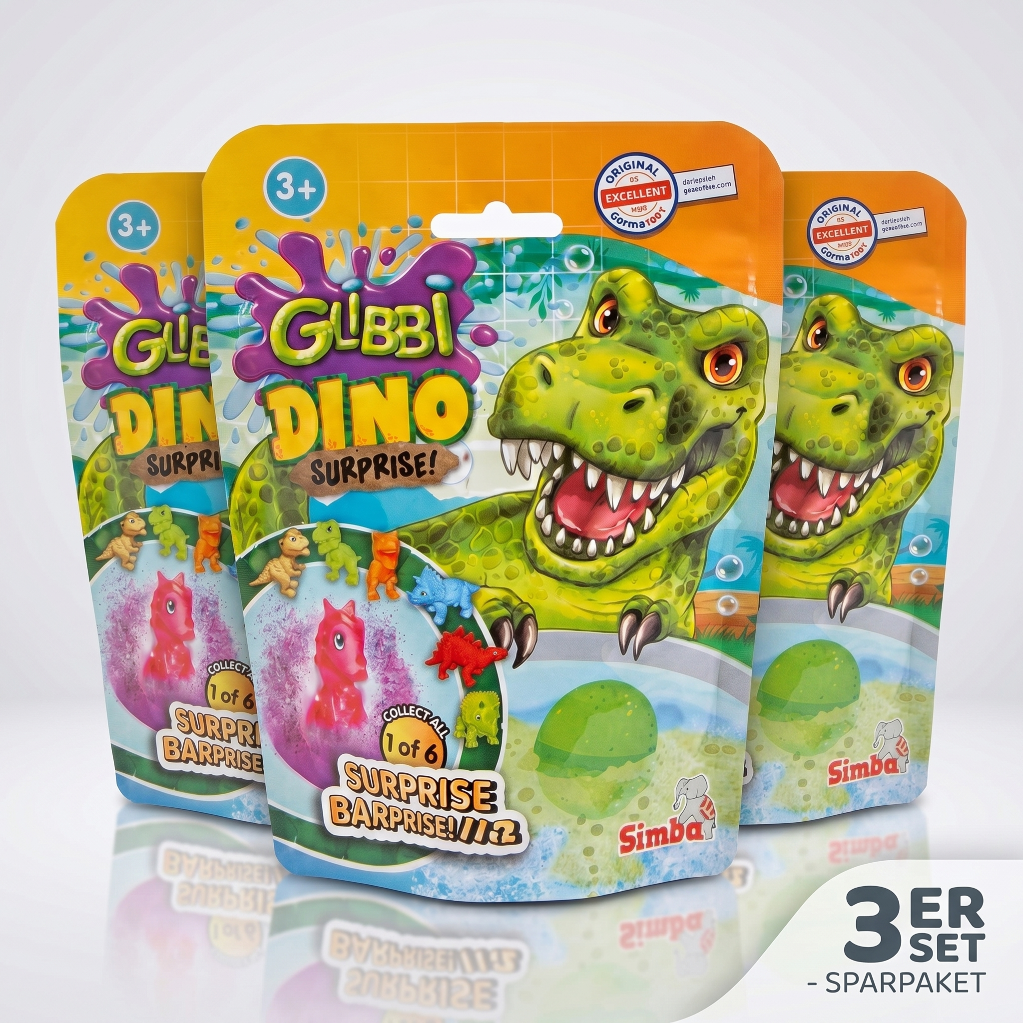 Simba Glibbi Dino Surprise Badebomben – 3er Pack mit Überraschungs-Dinosauriern